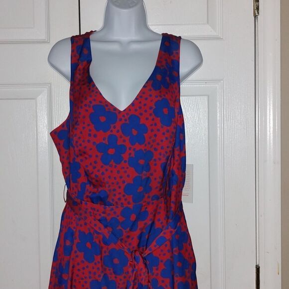 ModCloth red blue floral sleeveless  Timeless Magnetism A Line dress Sz 1X NWT - Picture 3 of 7